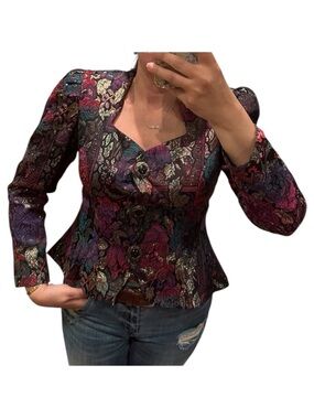 NU-MODE Vintage Puff Sleeve Peplum Brocade Blazer